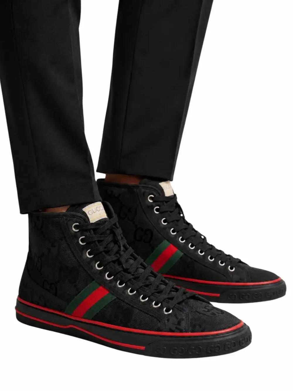 Gucci Off the Grid High Top Sneakers 1977 Tennis Shoes Black Men Size 10.5/US 11